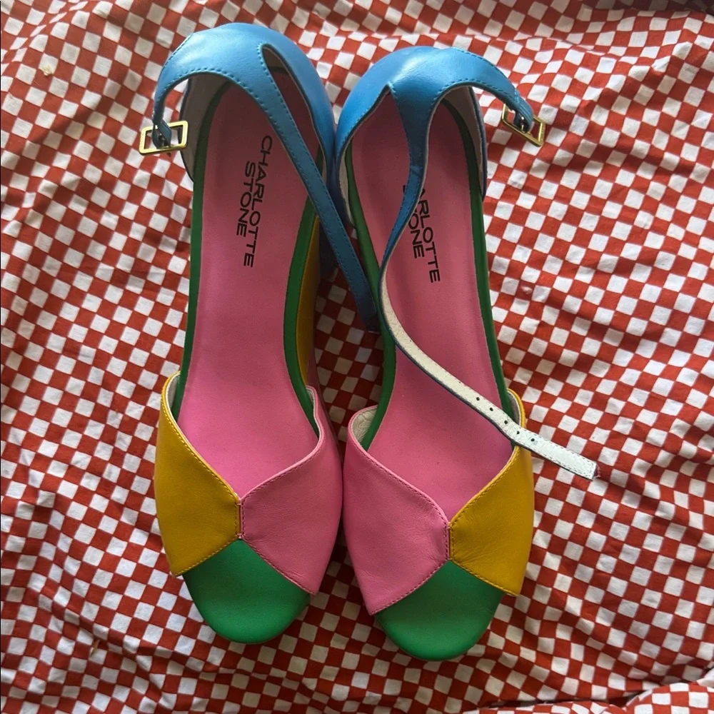 Charlotte Stone Colorblock Platform Sandals in Yellow, Pink, Blue & Green - Picture 4 of 6